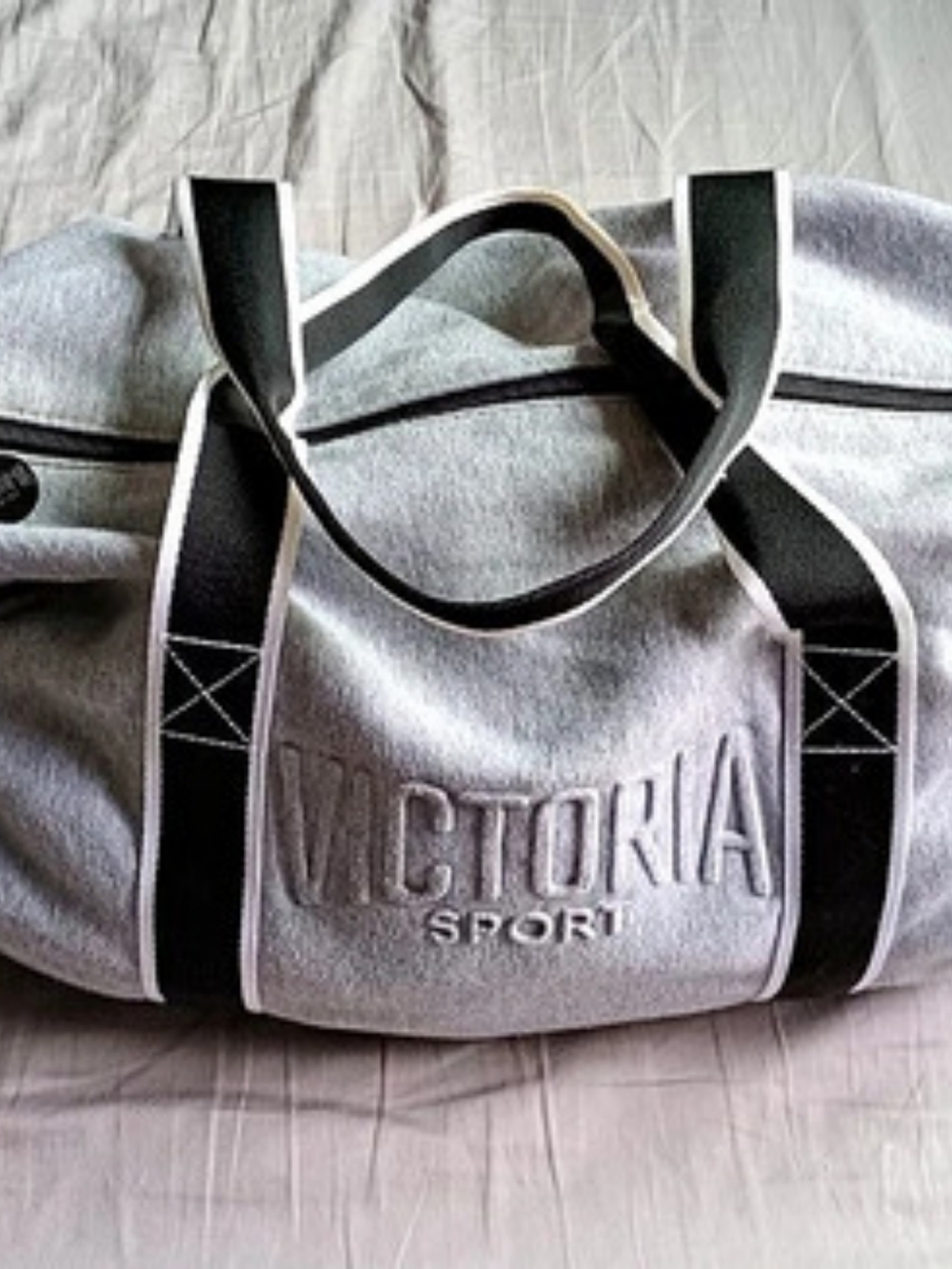 Victoria's Secret Victoria Sport Fleece Gym Duffel Bag Gray & Black